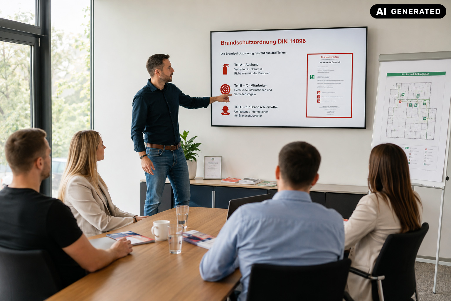 Brandschutzhelfer-Ausbildung – Trainer erklärt Brandschutzordnung DIN 14096